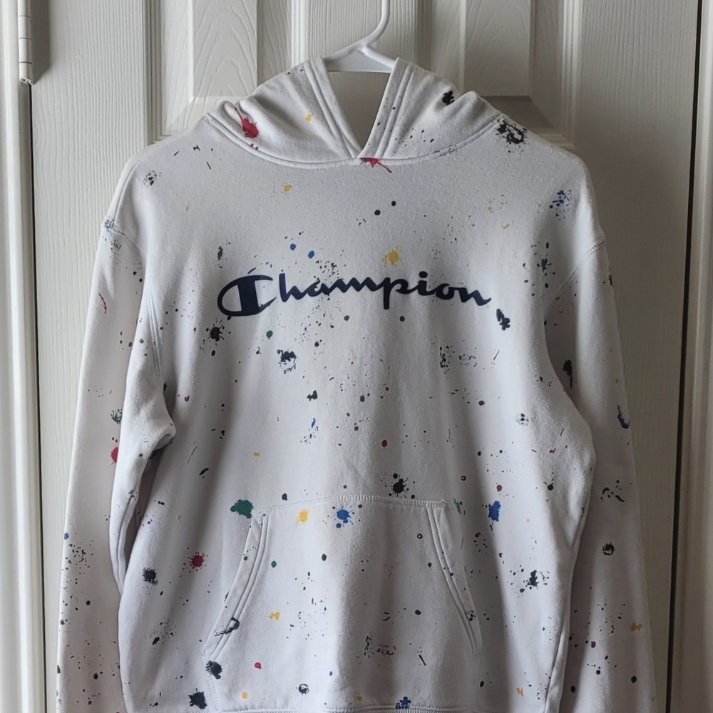Champion Boys White Paint Splatter Hoodie